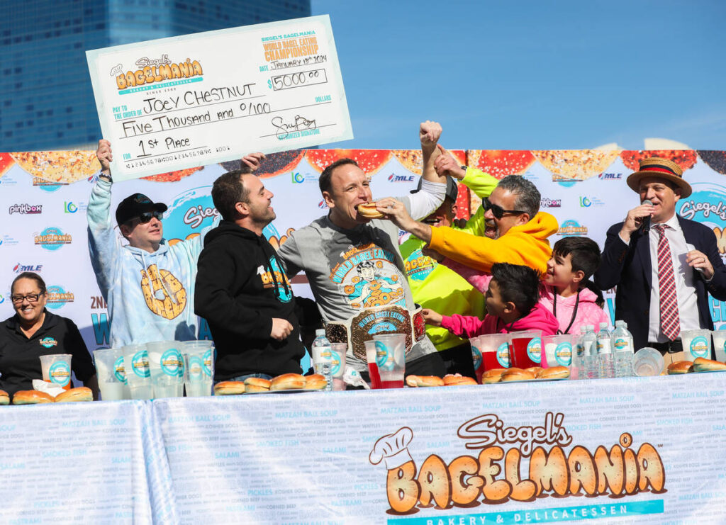 The Siegel's Bagelmania World Bagel Eating Championship 2024 - photos courtesy of Las Vegas Review Journal