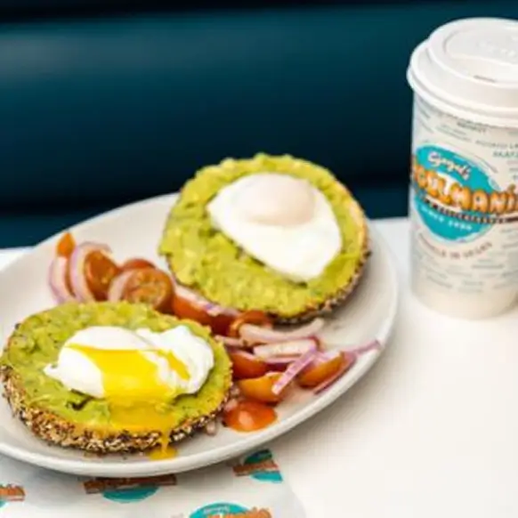 Bagels with avocado and eggs