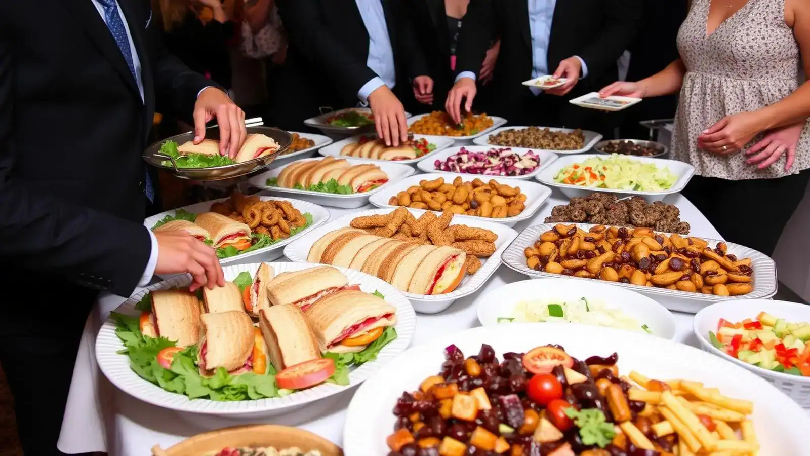 Guests serving themselves from a Siegel's Bagelmania catering buffet