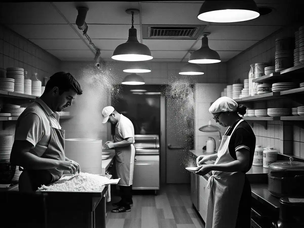 Server taking an order from guests in a booth